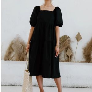 Black Puff Sleeve Midi Dress